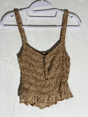 Suite 2939 Women's Brown Floral Smocked Cami with Tie Front Size Large